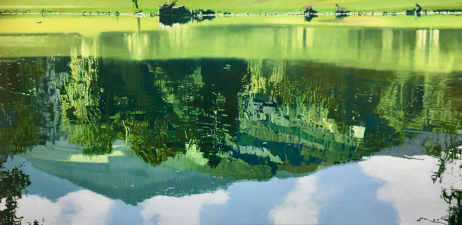 klarer Sommertag am Giessensee, Öl, 90 x 180 cm